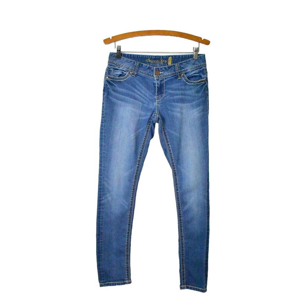 American Rag Jeans Womens Size 5 Blue Curvy Low Rise Straight Distressed Denim